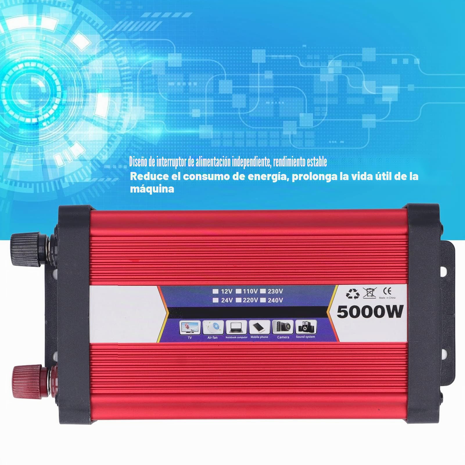 5000W inversor de Corriente, aleación de Aluminio Modificado inversor de Onda sinusoidal para vehículos, disipación de Calor inversor de Coche con Dos Puertos USB (24V a 220V)