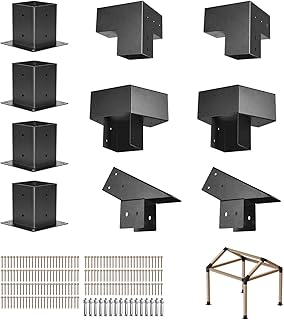 VEVOR Pergola Kit, 4x4 Inch Pointed-Roof Pergola Brackets for 3.5x3.5 in Lumbers in Actual Size, 3-Way / 4-Way Gazebo Bracket with Post Bases & Ridge Brackets for Outdoor Pergolas Gazebo Shed, 14 Pcs