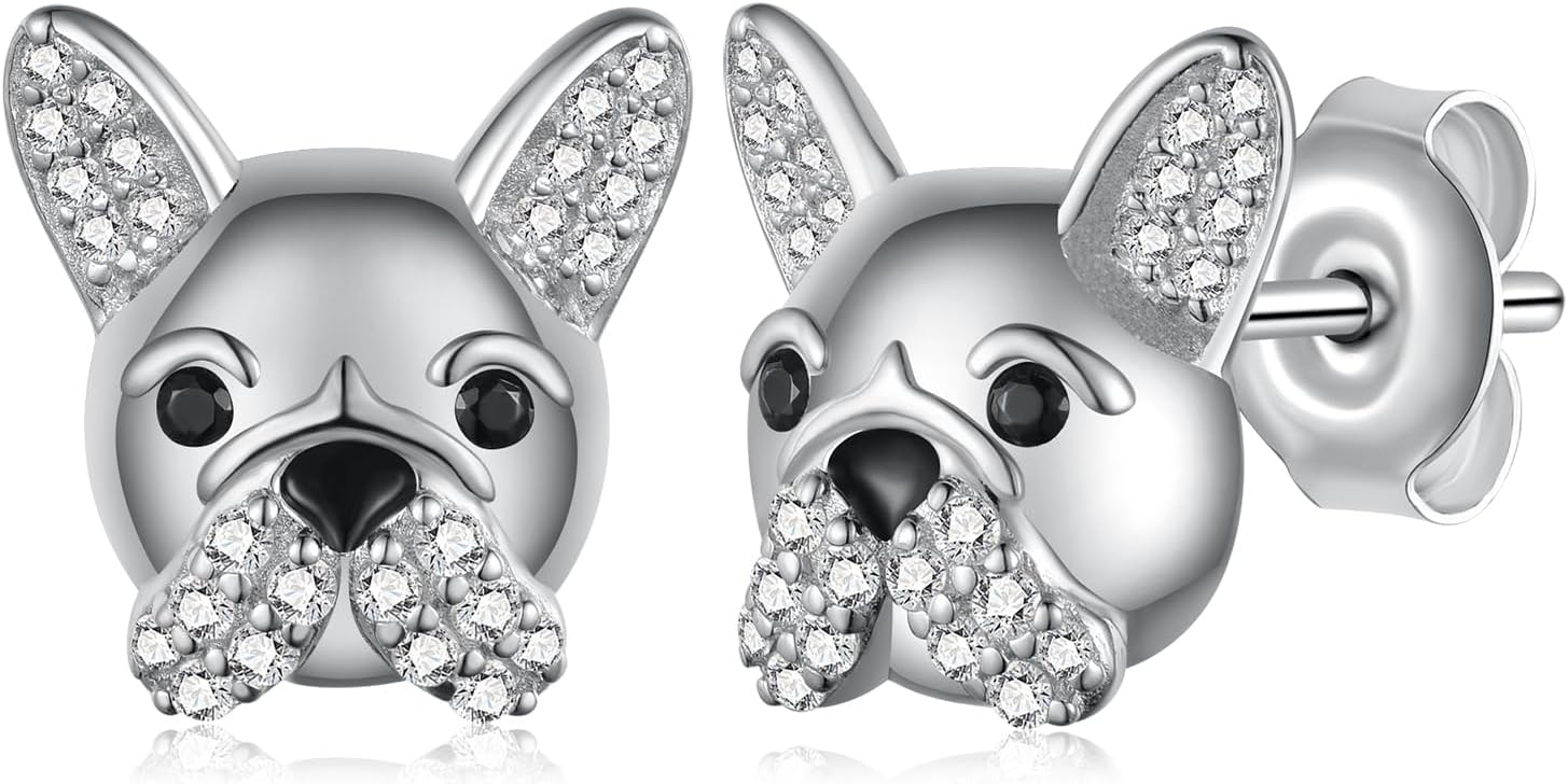 French Bulldog Stud Earrings 925 Sterling Silver Terrier Dog Puppy Pet Earrings French Bulldog Jewelry Gifts for Women