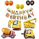 JELLYBABY Birthday Foil Balloons with Paper Banners Set for Boys - Construction Themed Decorations Featuring Digger, Trucks, Crane, and Engineering Vehicles for Age 2 to 8 - Ideal for Kids' Parties gallery image