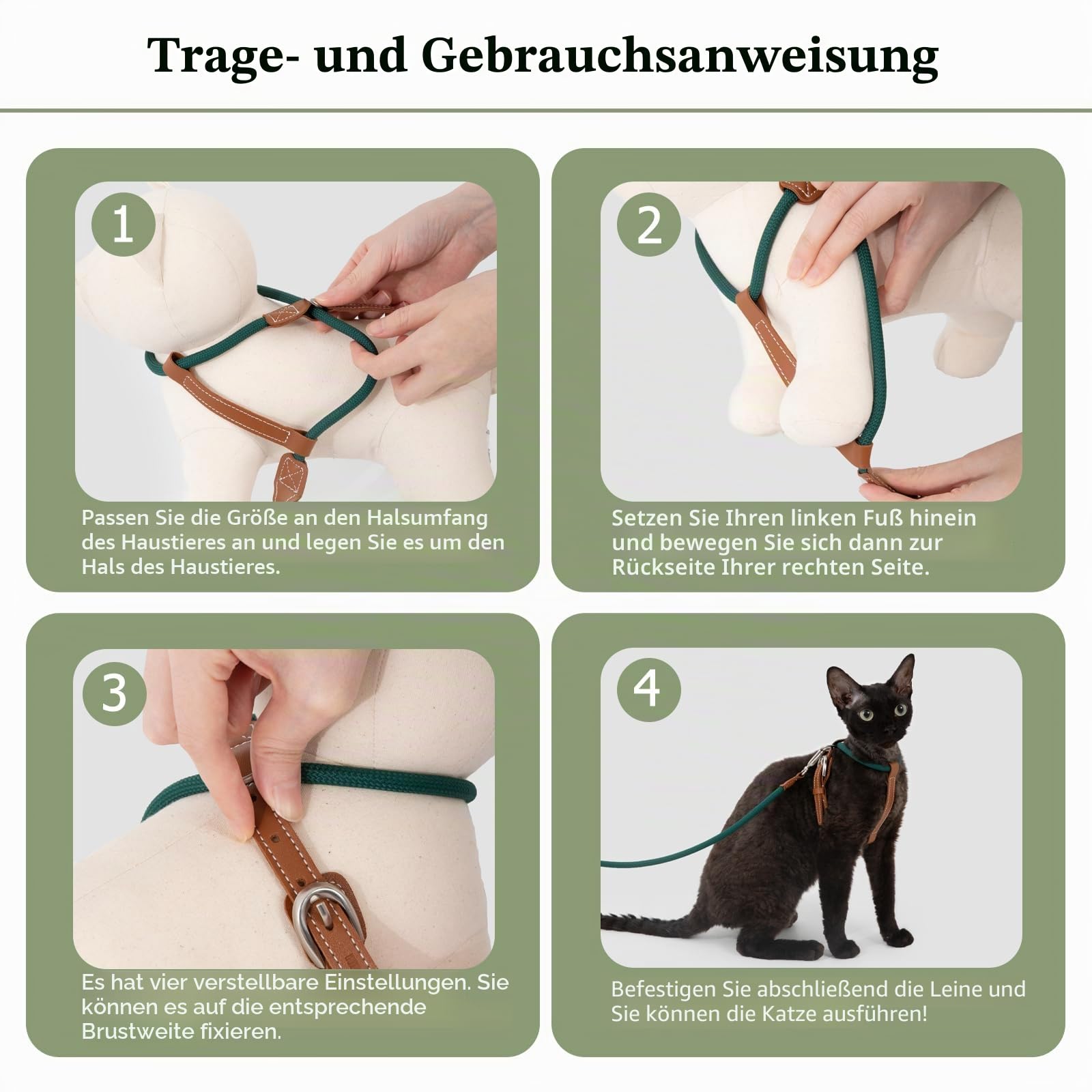 Verstellbares X-förmiges ausbruchsicheres Katzengeschirr und Leine, Set zum Spazierengehen, robustes 1,3 m langes Nylonseil und robuste Schnalle, leicht, weich, Braun