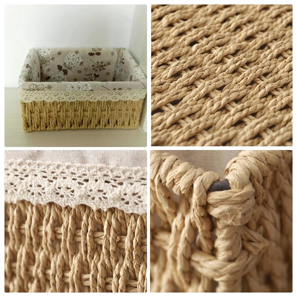 Set di 3 Cestini Portaoggetti Intrecciati, Cestini Regalo, Cestini Portaoggetti per Bagno, Cestini Intrecciati Boho per Casa, Ufficio, Bagno e Camera da Letto (Naturale)