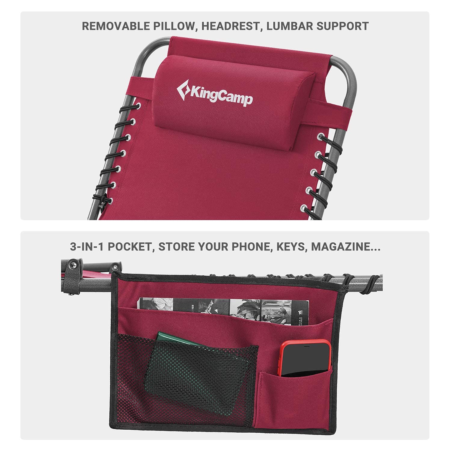 KingCamp 4Fold Folding Outdoor Chaise Lounge Chair for Beach