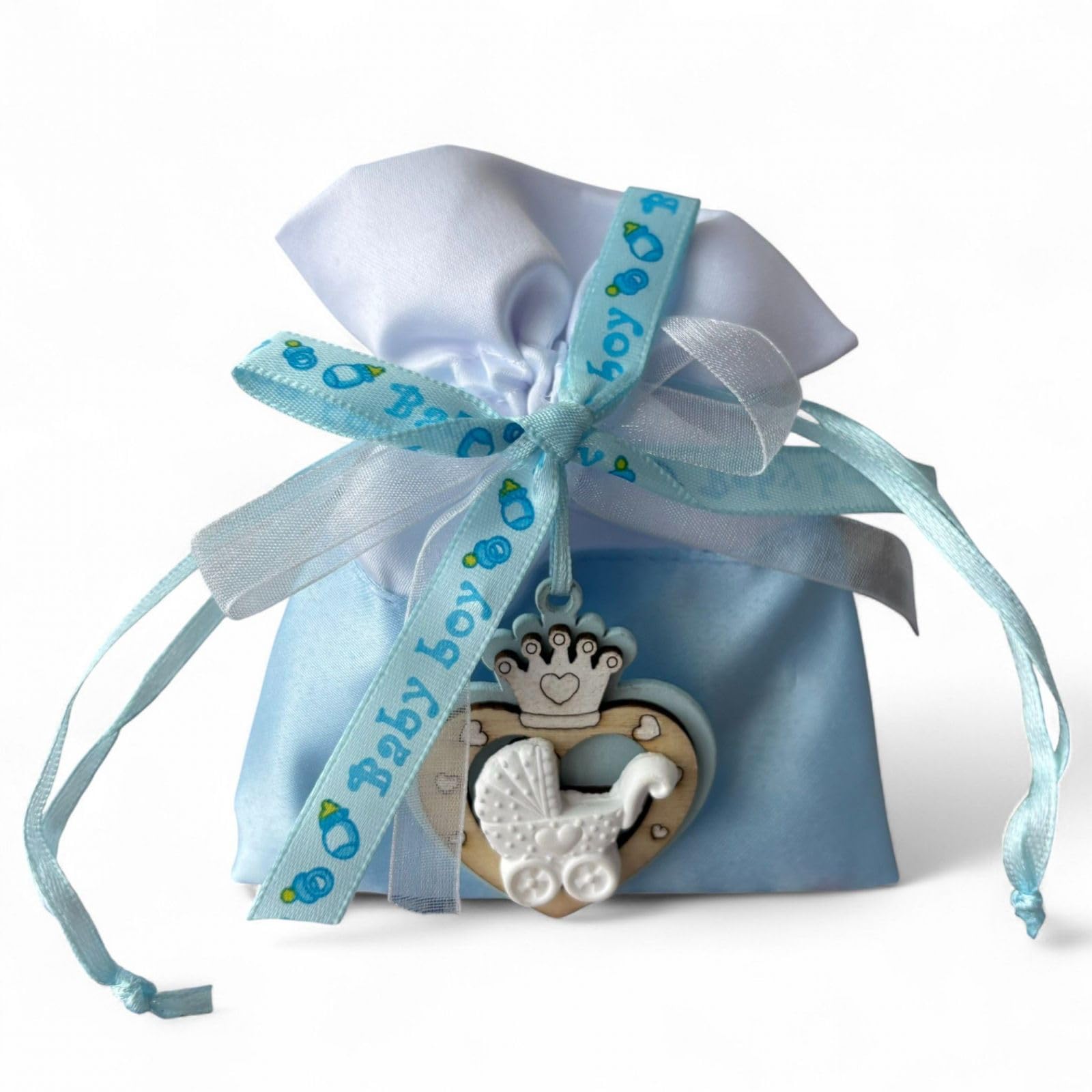Sacs à dragées bébé en coton bleu pour célébrer une naissance