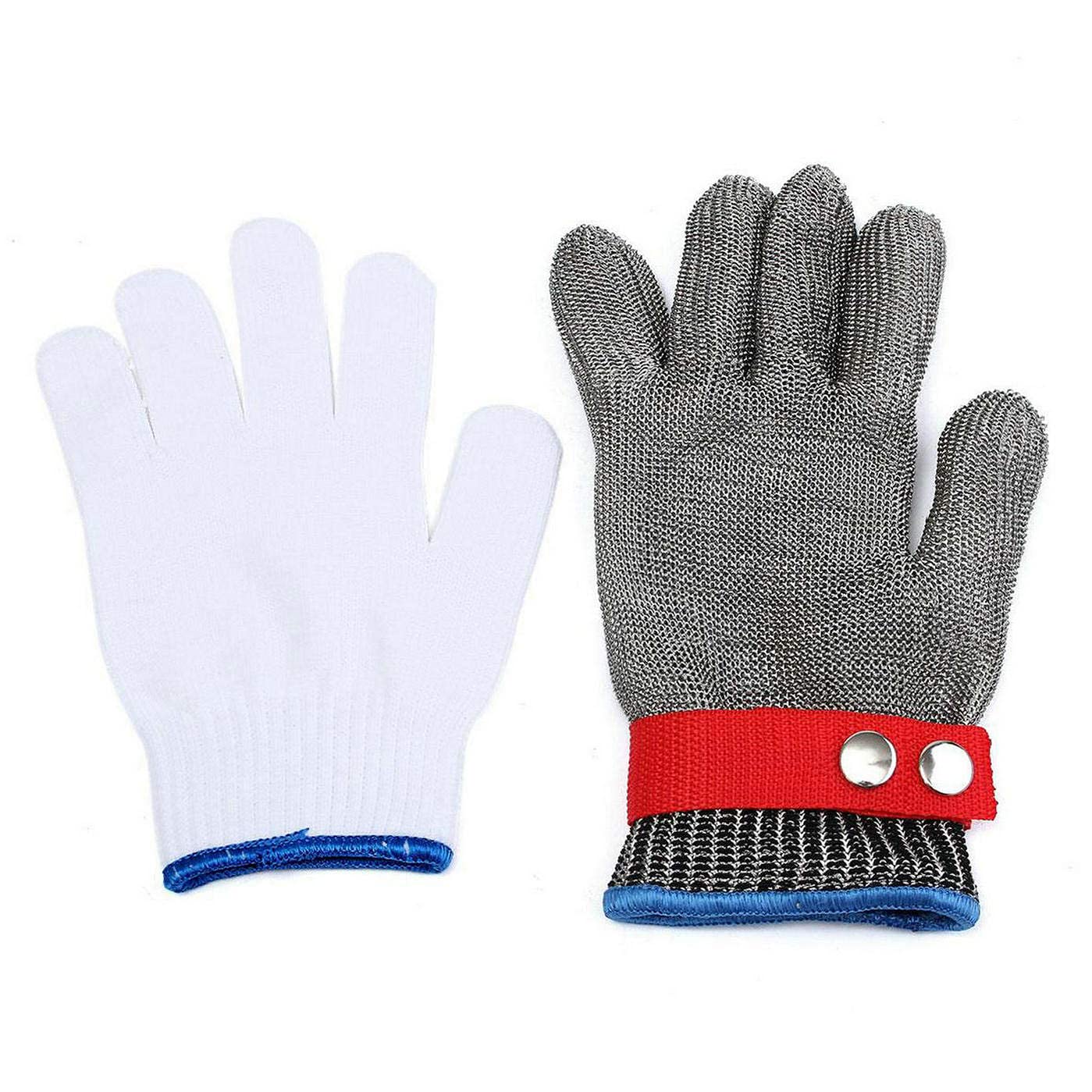 Gants anti-coupures, Gants de travail Gant de boucher en fil d'acier inoxydable Protection de niveau 5 haute performance (1 paire) Gants en fil de boucher en maille métallique,XXL