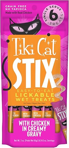 Miniatura 9 de Tiki Cat Stix - Golosinas de mousse, golosinas indulgentes para lamer o aderezo para alimentos secos, con pollo en salsa cremosa, 0.5 onzas