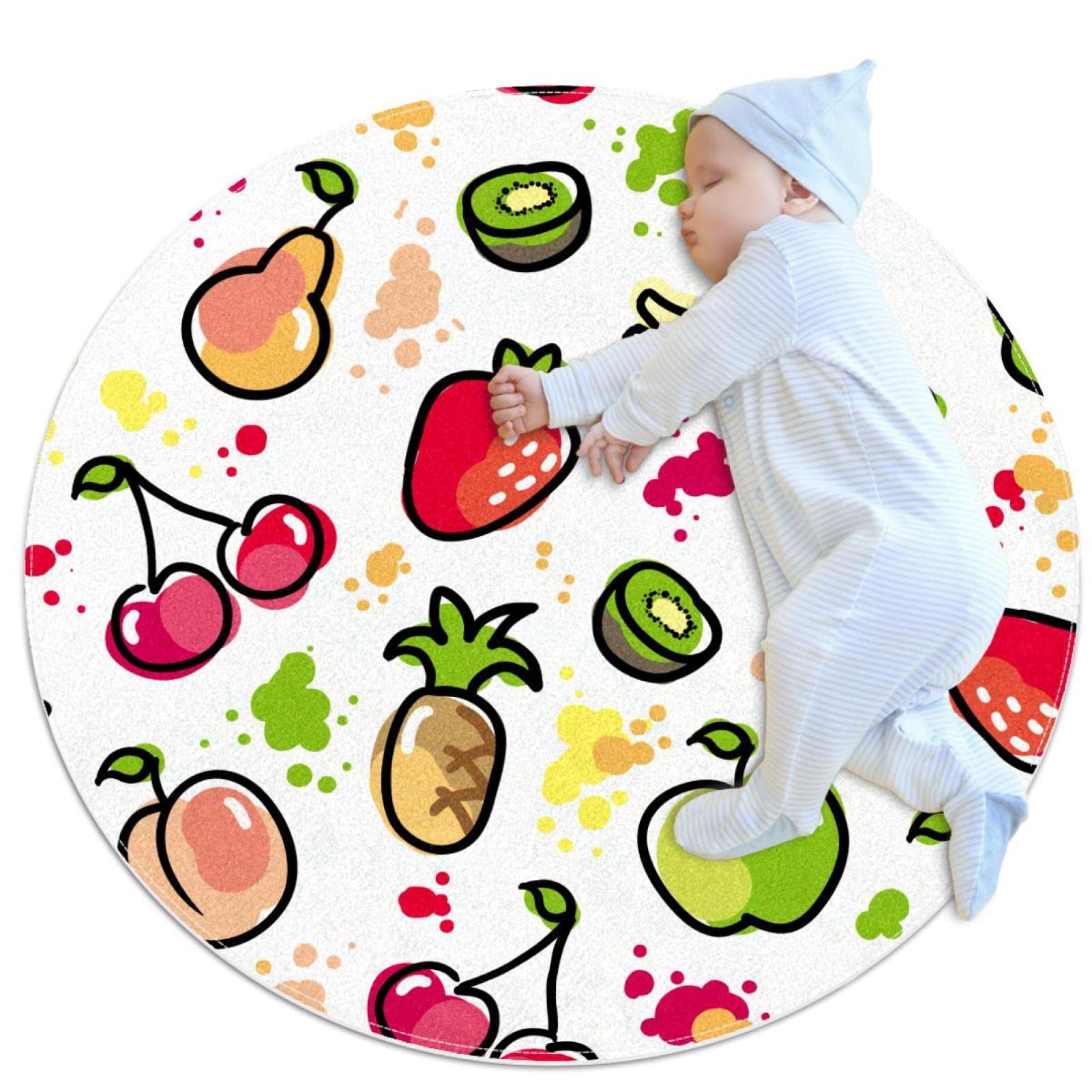 Tapis de sol circulaire antidérapant et lavable motif fruits