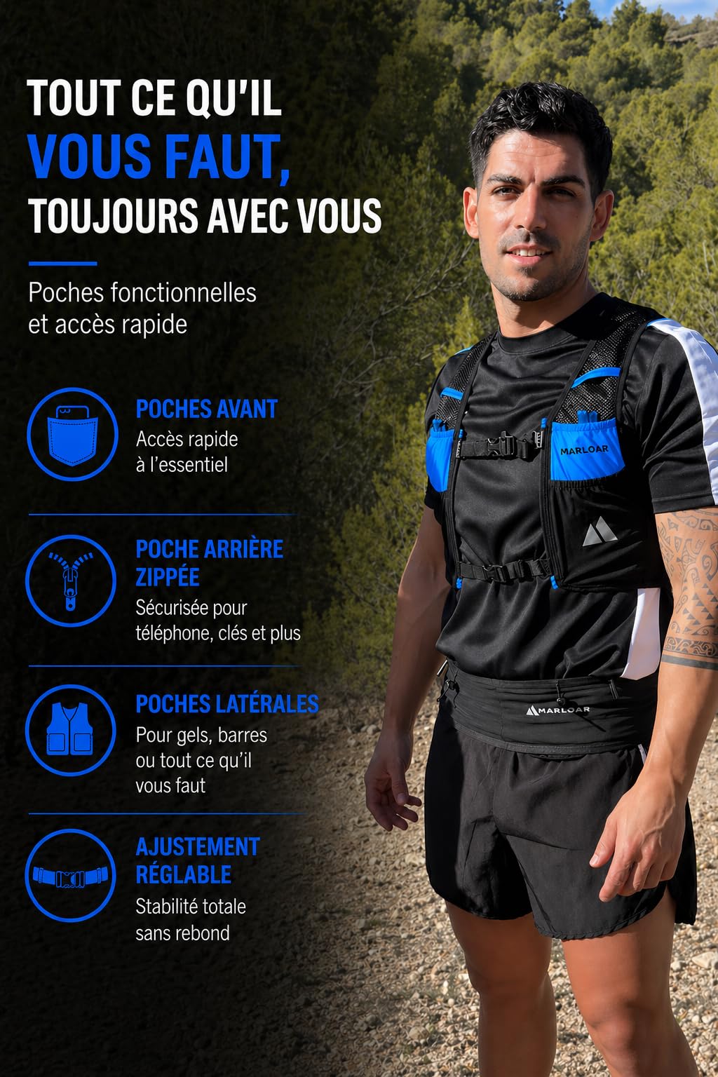 Gilet hydratation - Sac hydratation Running, 2 flasques Souples 500ml incluses, léger et Respirant, Trail et Course à Pied