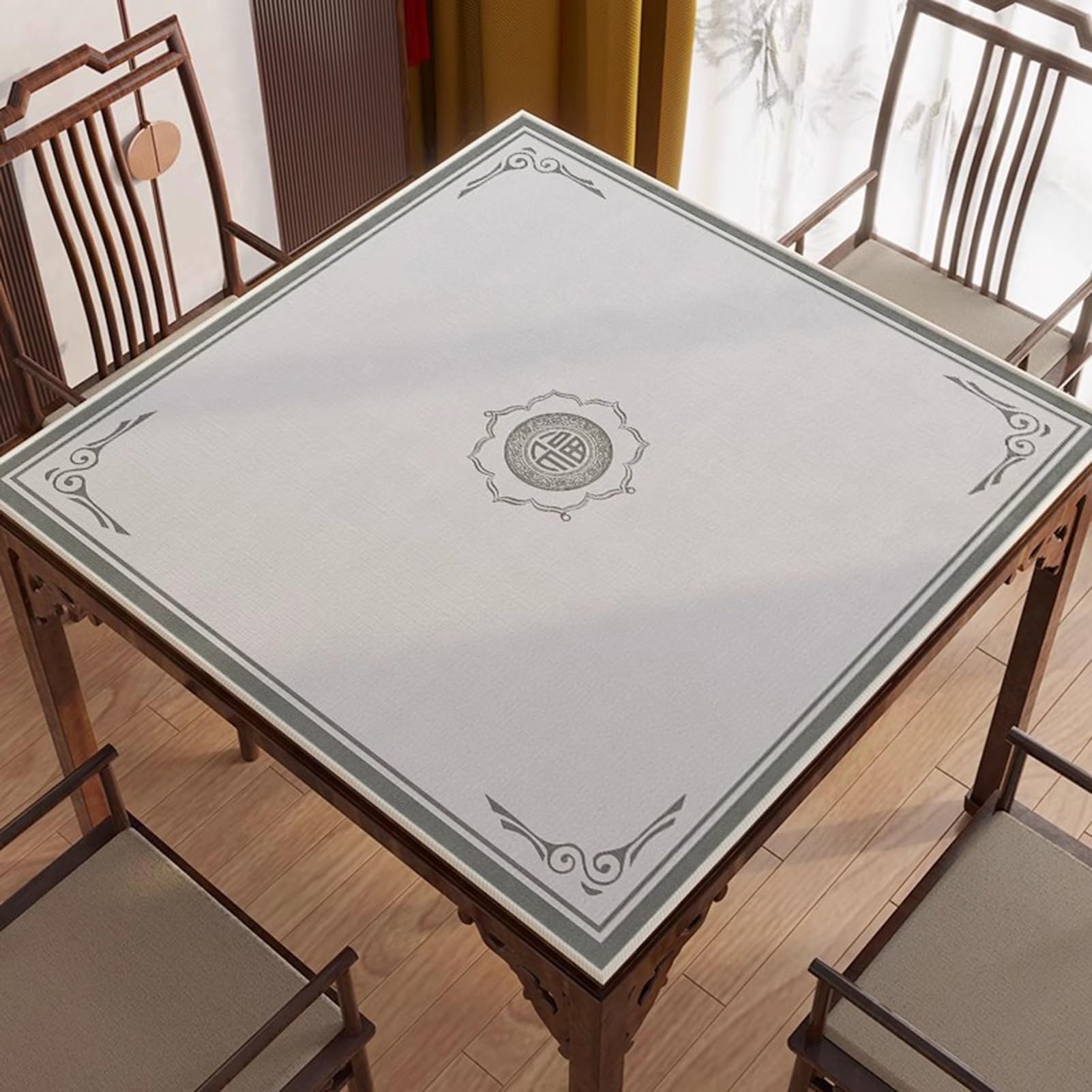 Tapis de Table de mah-Jong, Grand Tapis de Jeu antidérapant et antibruit Style Chinois avec(80cm/31.49in)