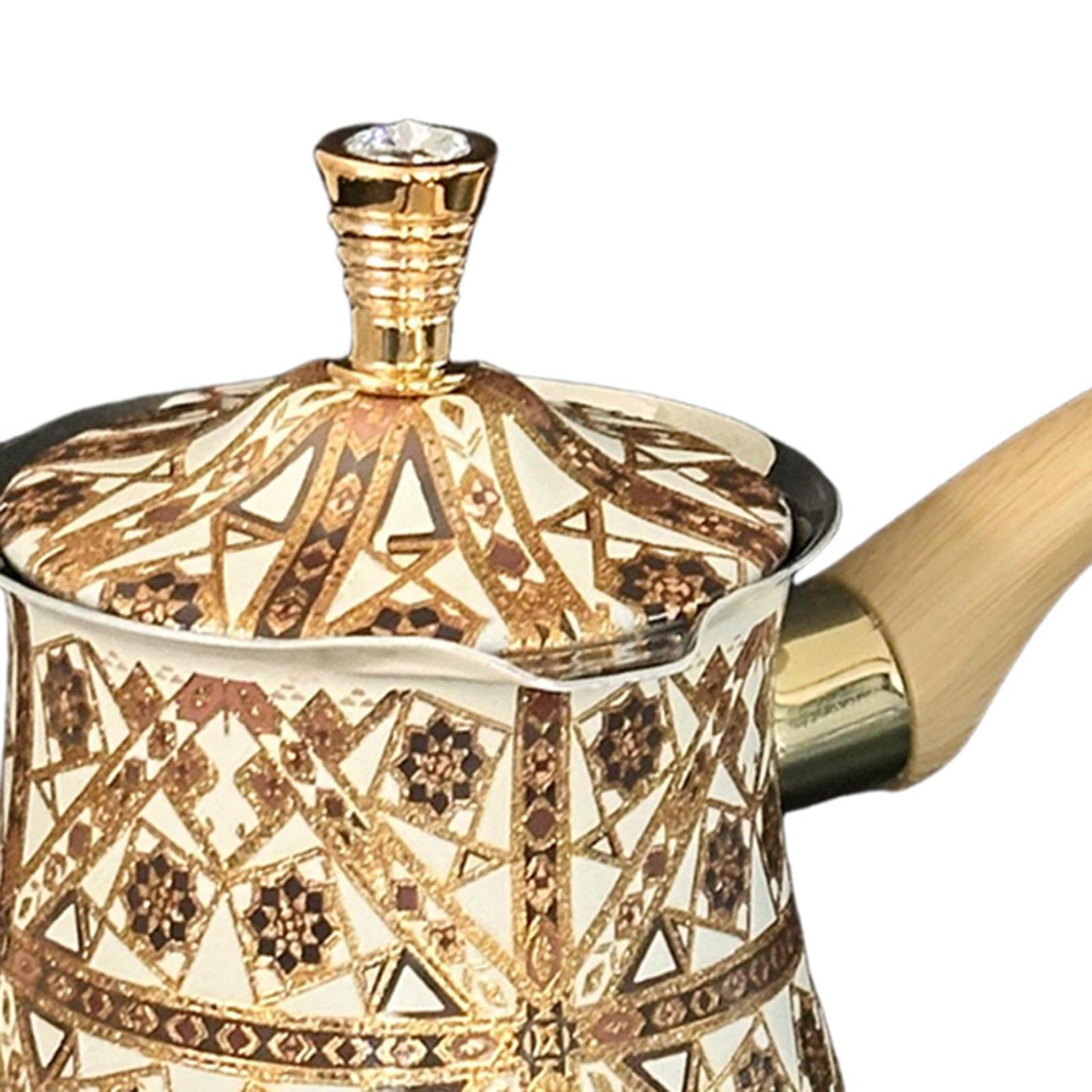 Türkische Kaffeekanne, Schmelztiegel mit Deckel, mit Ausgießer, Butterwärmer, Milchwärmer, Topf, leicht zu reinigen, für Zuhause, Café, Braunes Muster, 550 Ml