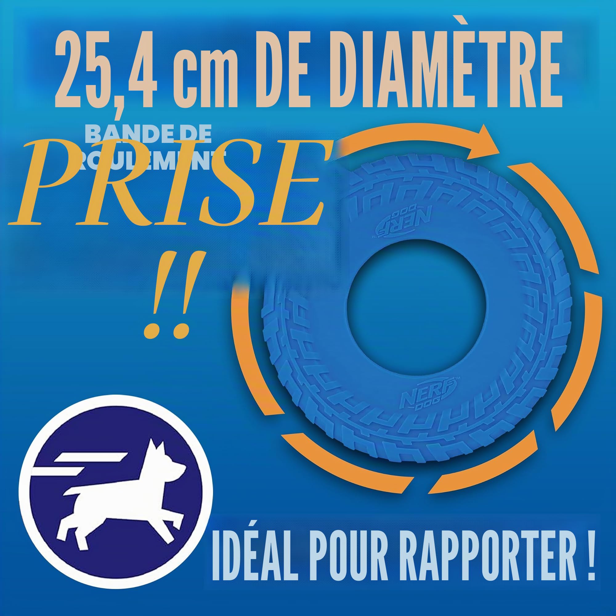 Nerf Dog Jouet pour chien en caoutchouc - Disque volant léger et durable - Flotte dans l'eau - Idéal pour la plage et la piscine - 25,4 cm de diamètre - Pour chiens de taille moyenne et grande - Unité