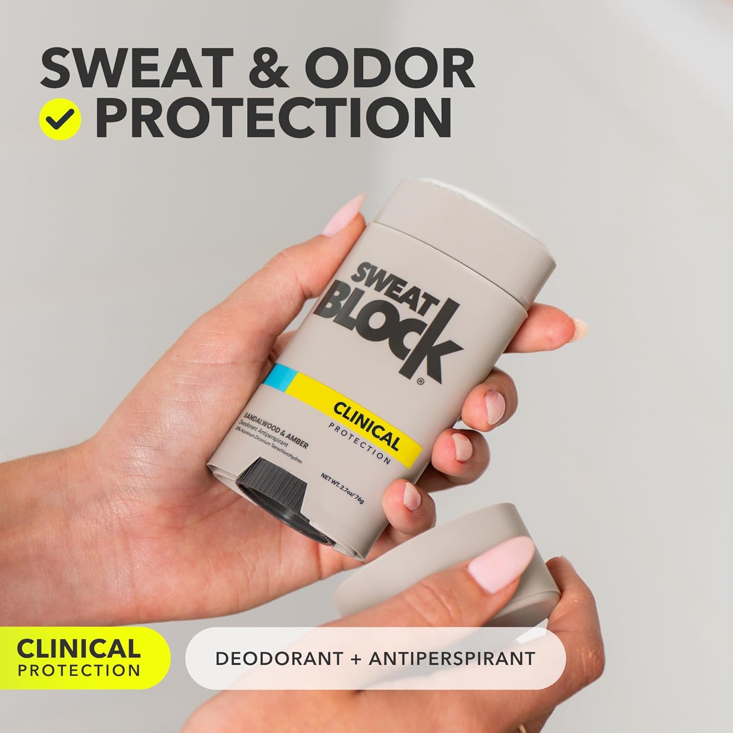 SweatBlock Clinical Strength Deodorant Antiperspirant for Men and Women Sandalwood & Amber Scent 48 Hour Protection Against Sweat and Odor Designed for High Heat and Stress Long-Lasting Freshness - Image 2