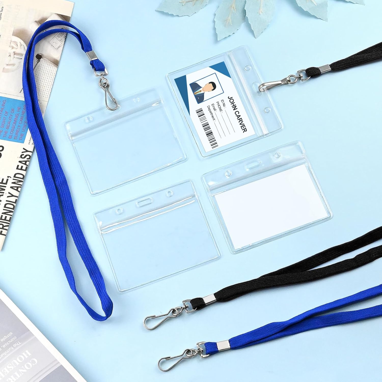 25Pcs Clear Plastic Horizontal Name Tags Badge ID Card Holders and 25Pcs Flat Neck Lanyards, Blue - Image 6