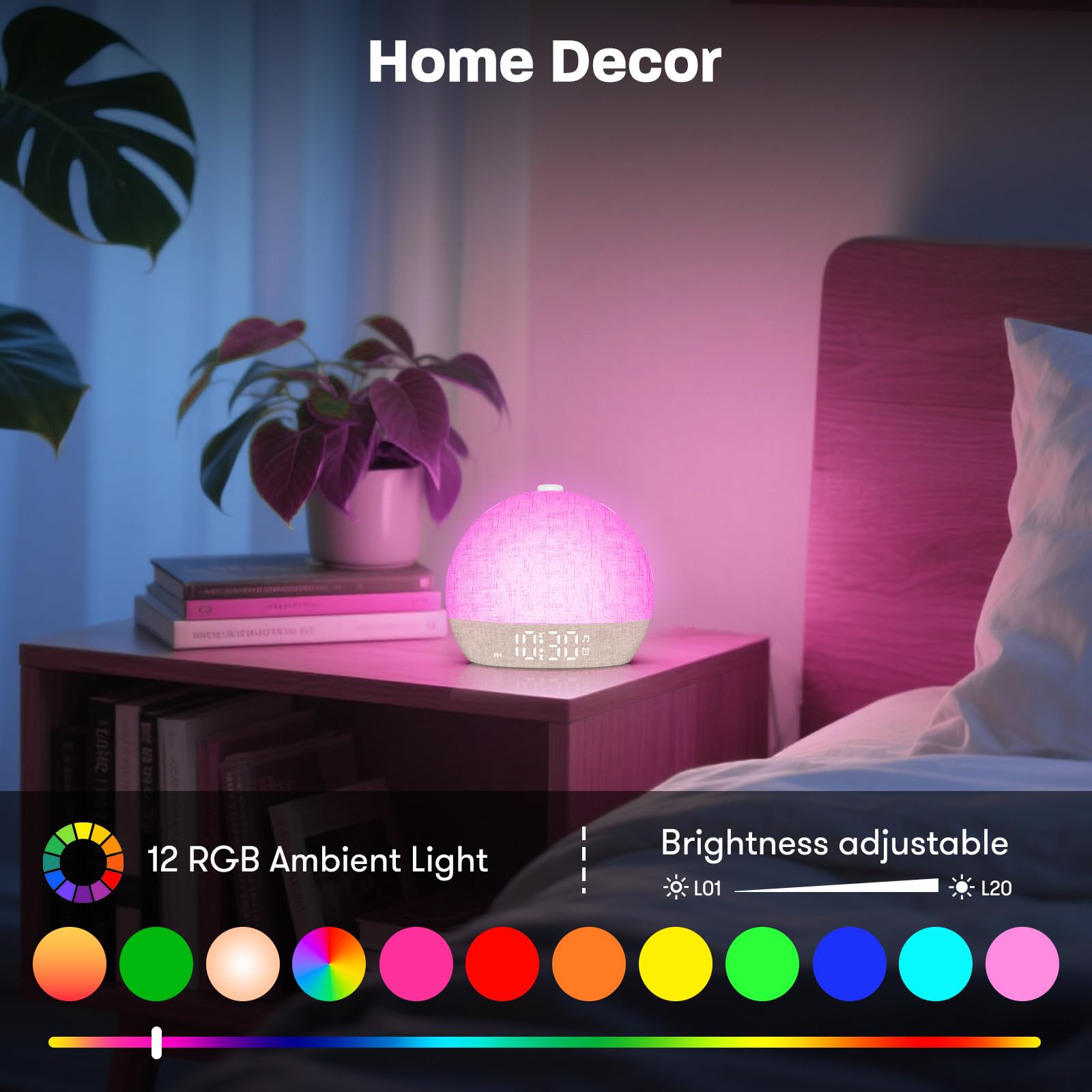 Wake Up Light Sonnenaufgangswecker, weißes Rauschen Soundmaschine mit 30 beruhigenden Geräuschen, dimmbare Nachtlichter, Einschlafhilfe, Schlummerfunktion, Timer, lauter Wecker für schwere Schläfer