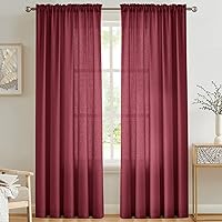 Vista 1 de Cortinas semitraslúcidas de 96 pulgadas de largo, cortinas rojas con dobladillo para cortinero, para sala de estar, dormitorio, paneles de ventana