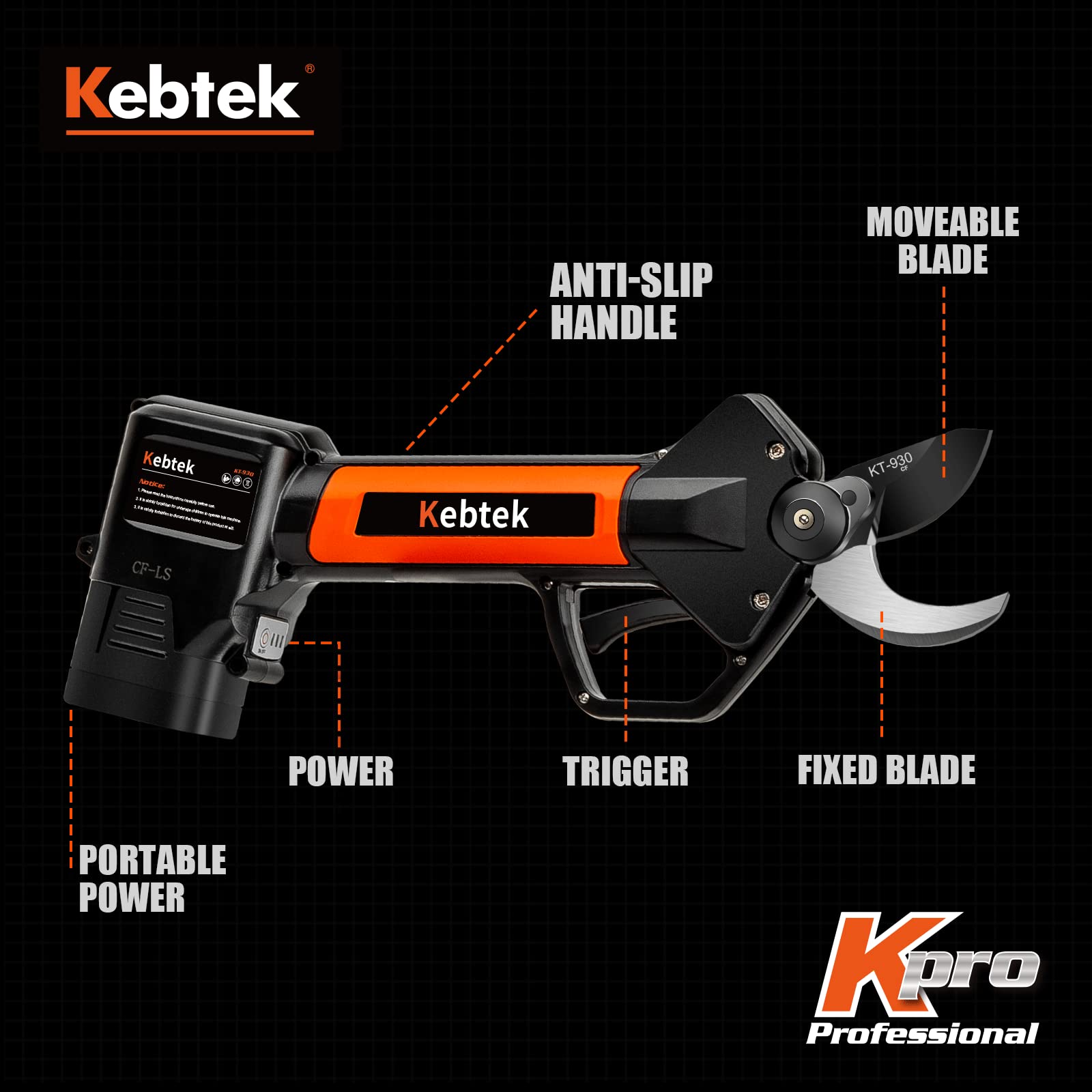 Kebtek Tijeras de Podar Bateria Profesional 30MM | Podadora Electrica Bateria inalámbricas KPRO 16,8 V, corte 1,2 pulgadas, ligera, autonomía 8-10 h, Para cortes eficientes