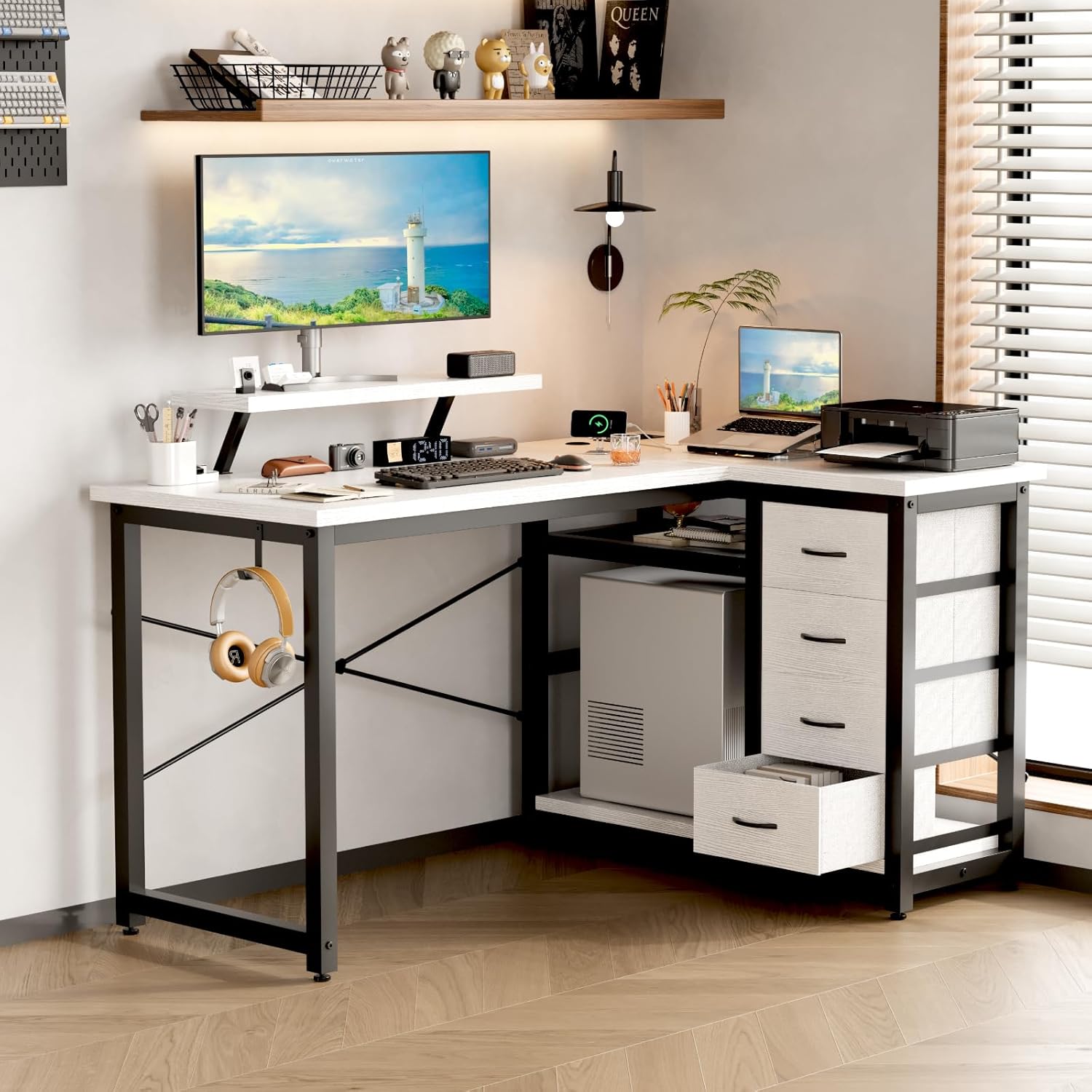 Detailed dimensions diagram of the Devoko L-Shaped Desk.