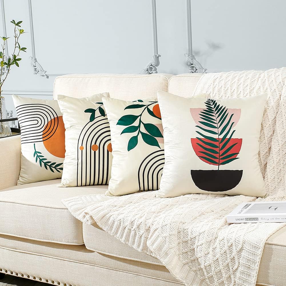JOTOM Cushion Covers 45x45cm Soft Velvet Decorative Pillow Covers Set of 4 Modern Abstract Painting Leaf Pillowcase Throw Pillow Covers for Sofa Bedroom Couch Home Outdoor Decor (Abstract Geometry A) 5 71HEaFtDBVS. AC SL1001