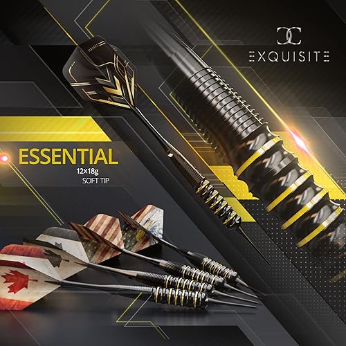 Miniatura 4 de Juego de 12 puntas blandas de dardos, color dorado y negro, punta de plástico, 0.65 onzas con 24 vuelos y 18 ejes + puntas extra suaves, herramienta