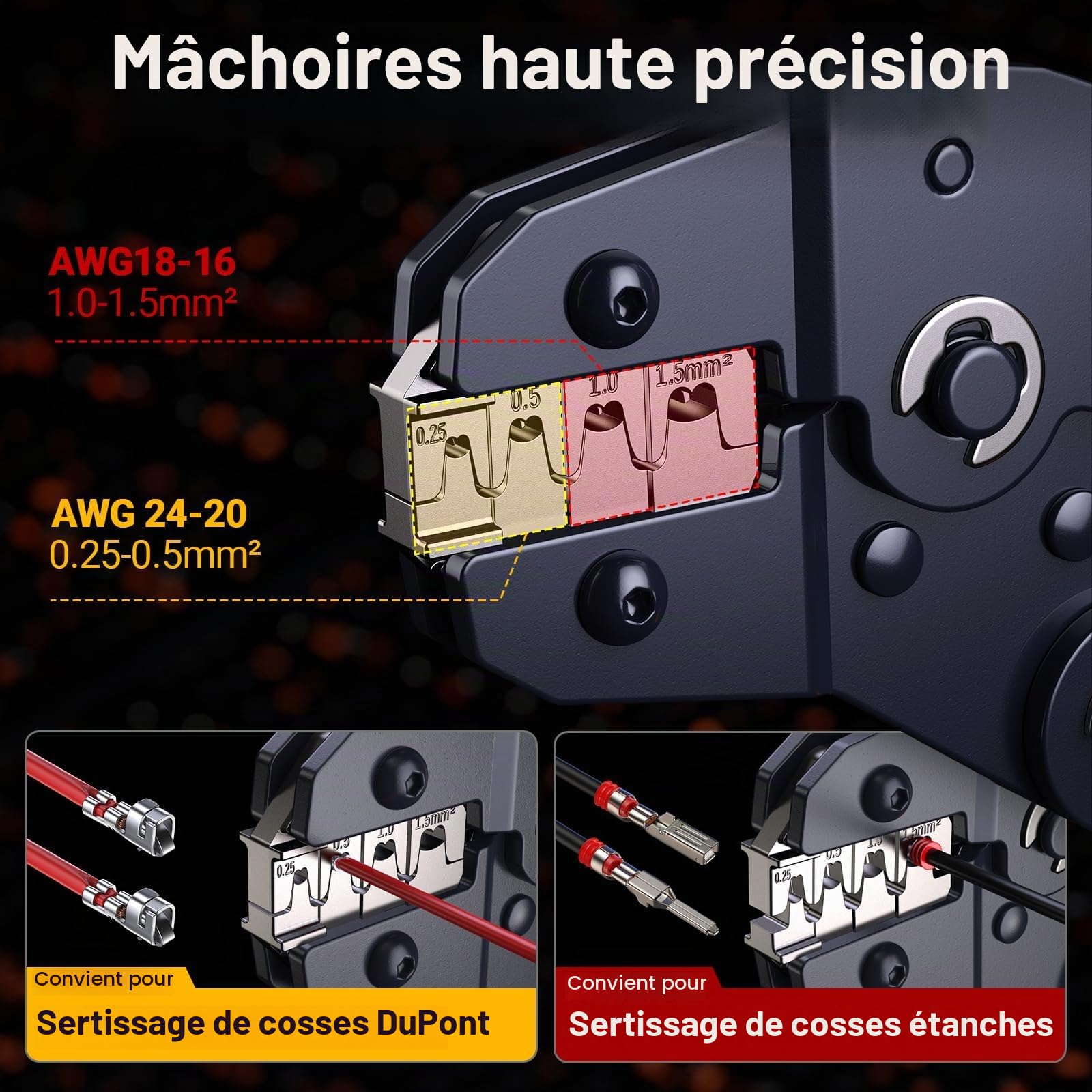 Preciva Pince à Sertir Double Mâchoire 627pcs pour JST/Dupont & Cosses