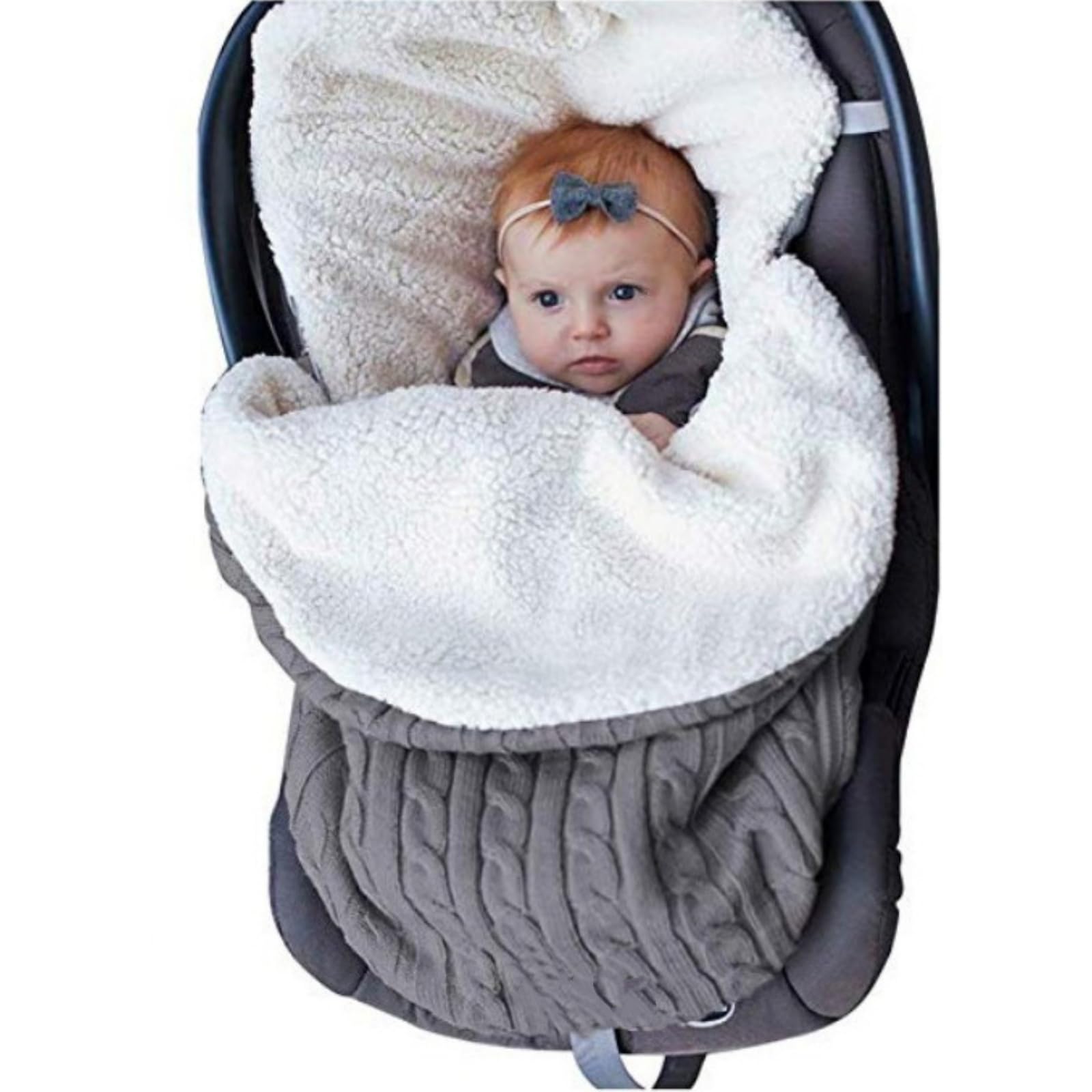 insular Warm Baby Sleeping Bag Envelope Winter Kid Sleepsack Footmuff Stroller Knitted Sleep Sack Newborn Knit Wool Swaddling Blanket (White) — view 2