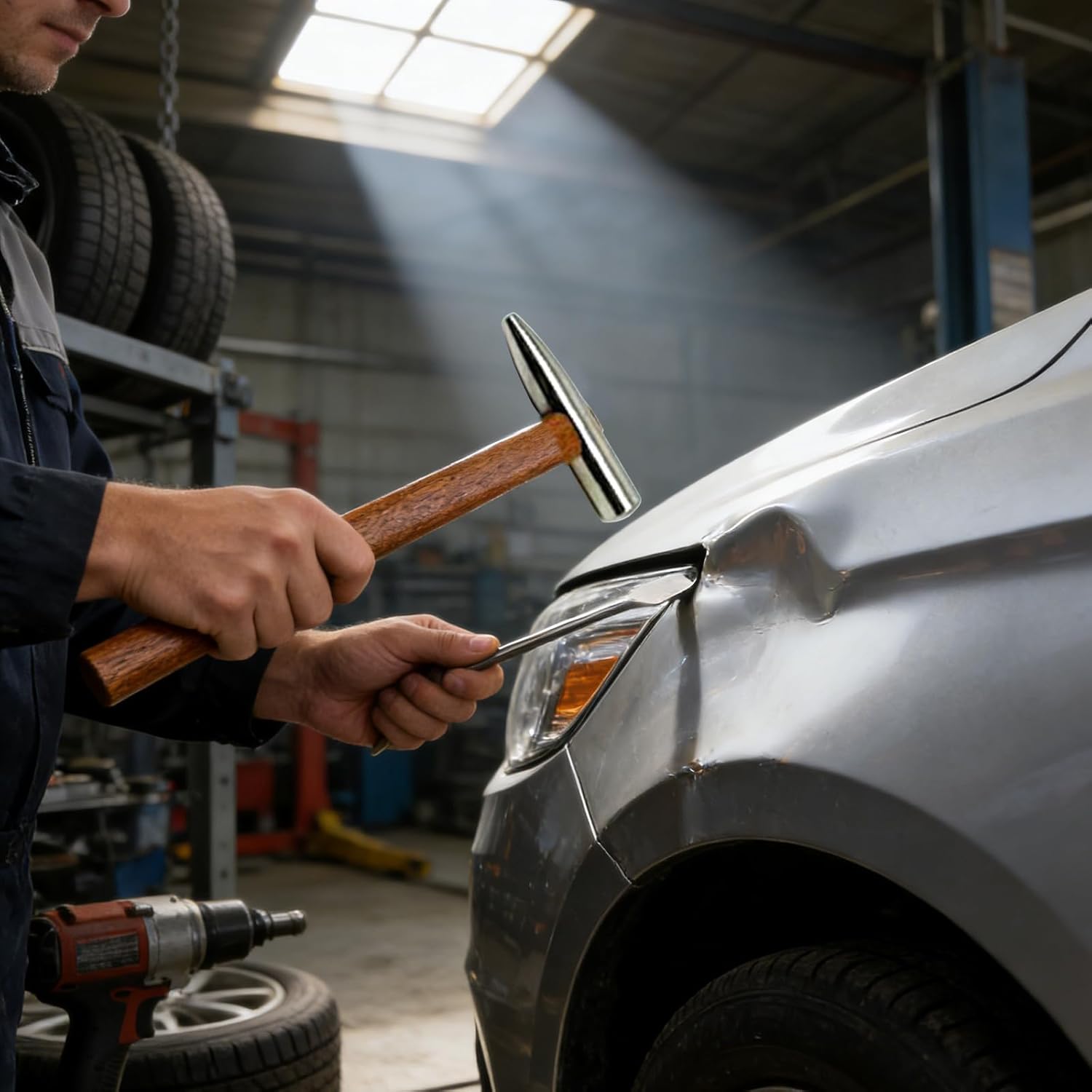 Professional Stainless Steel Auto Body Repair Hammer with Wood Handle for Dents Removal Dents Hammer