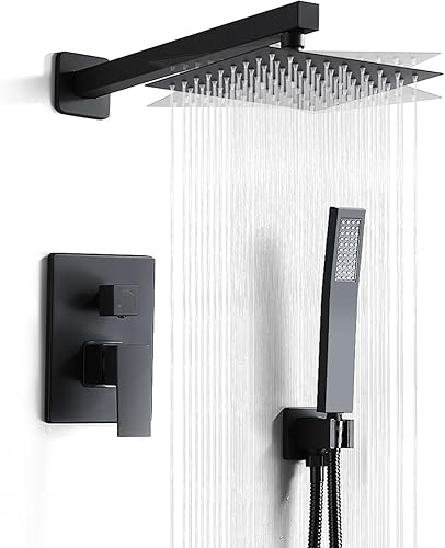 RTTWYYUU Juego de cabezal de ducha y mango negro mate de 8 pulgadas, cabezal de ducha de lluvia con 2 ganchos, juego de ducha de lluvia de lujo,