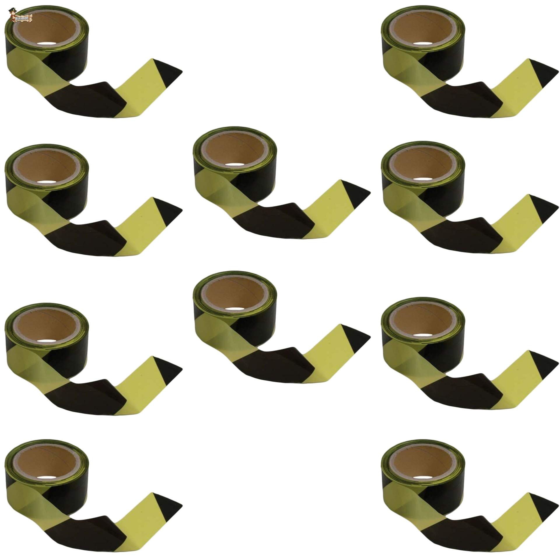 BricoLoco Cinta banda señalización balizamiento bicolor amarillo negro. No adhesiva. Ancho 50 mm. Rollo 100 mts. Advertencia, señalizar, delimitar y balizar espacios, advertencia. (10)