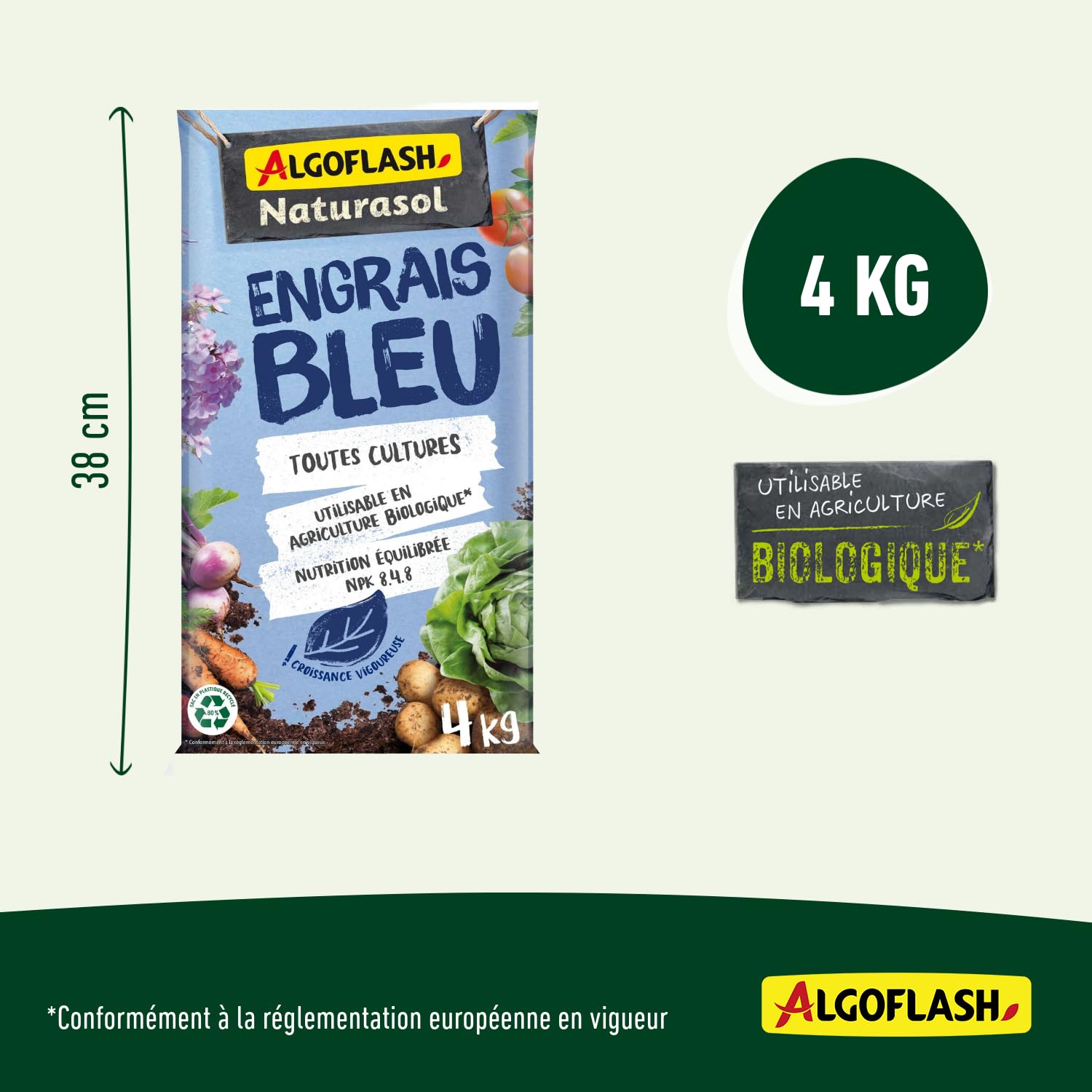 ALGOFLASH NATURASOL Engrais Bleu, Utilisable en Agriculture Biologique, Toutes Cultures, 4 kg, ABIOBLEU4