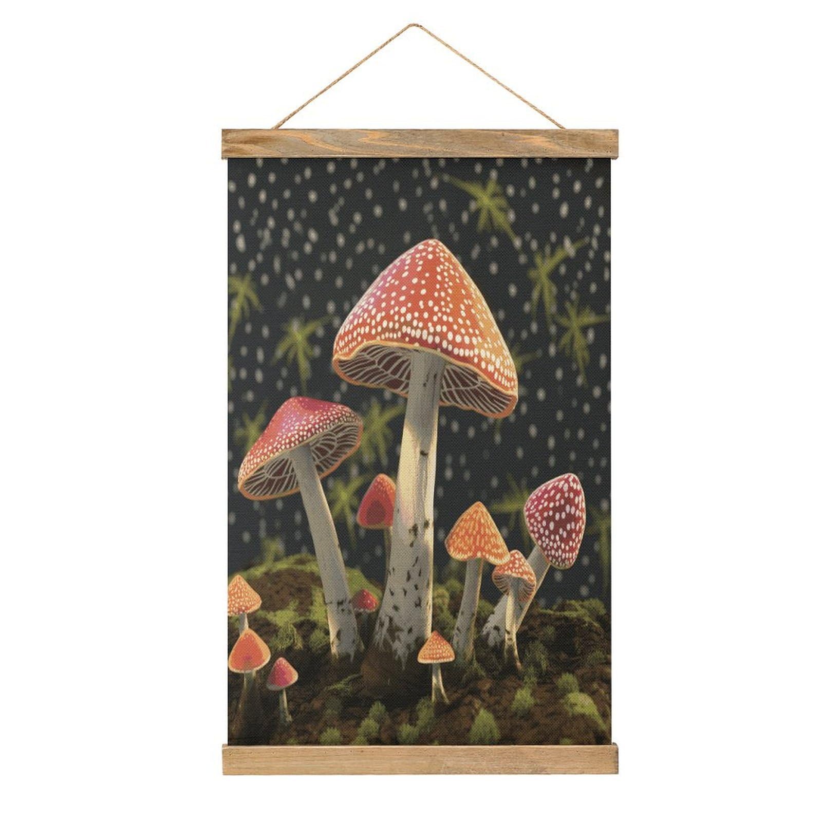 FekiLoot Mushroom Linen Hanging Painting Vintage Poster Hanger Frame Wall Decor Art Painting Printed on Linen Without Fading Living Room Office Bedroom Playroom Apartment Decor