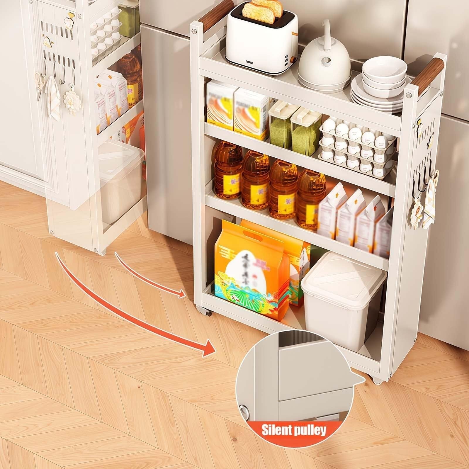 Carrito de cocina con ruedas, organizador de almacenamiento multiusos con ruedas, estante móvil con construcción de metal, perfecto para cocina o baño