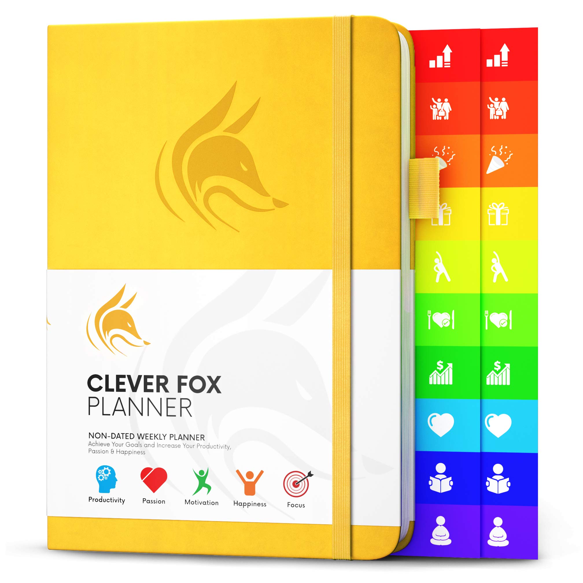 Clever FoxPlanner – Undated Weekly & Monthly Planner to Increase Productivity, Time Management and Hit Your Goals – Organizer, Gratitude Journal – Start Anytime, A5, Lasts 1 Year, A.Yellow (Weekly)