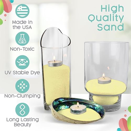 Vista 24 de Arena de unidad amarilla canaria, 1 libra (16 onzas), arena de color amarillo pastel para bodas, relleno de jarrón, decoración del hogar, Canarias