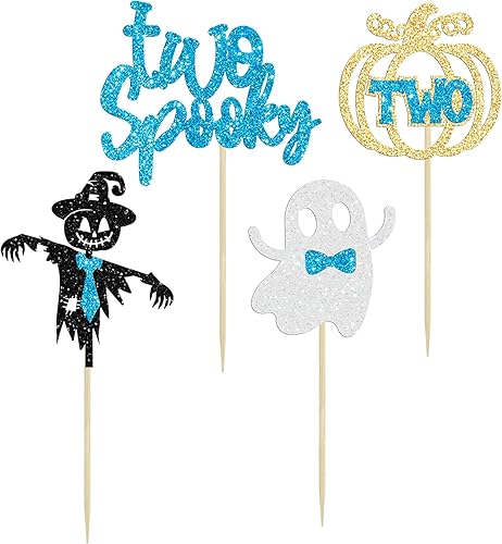 Miniatura 3 de Gyufise 24 piezas de Halloween dos decoraciones espeluznantes para cupcakes con purpurina azul, fantasma, calabaza, cupcakes, decoración de pastel