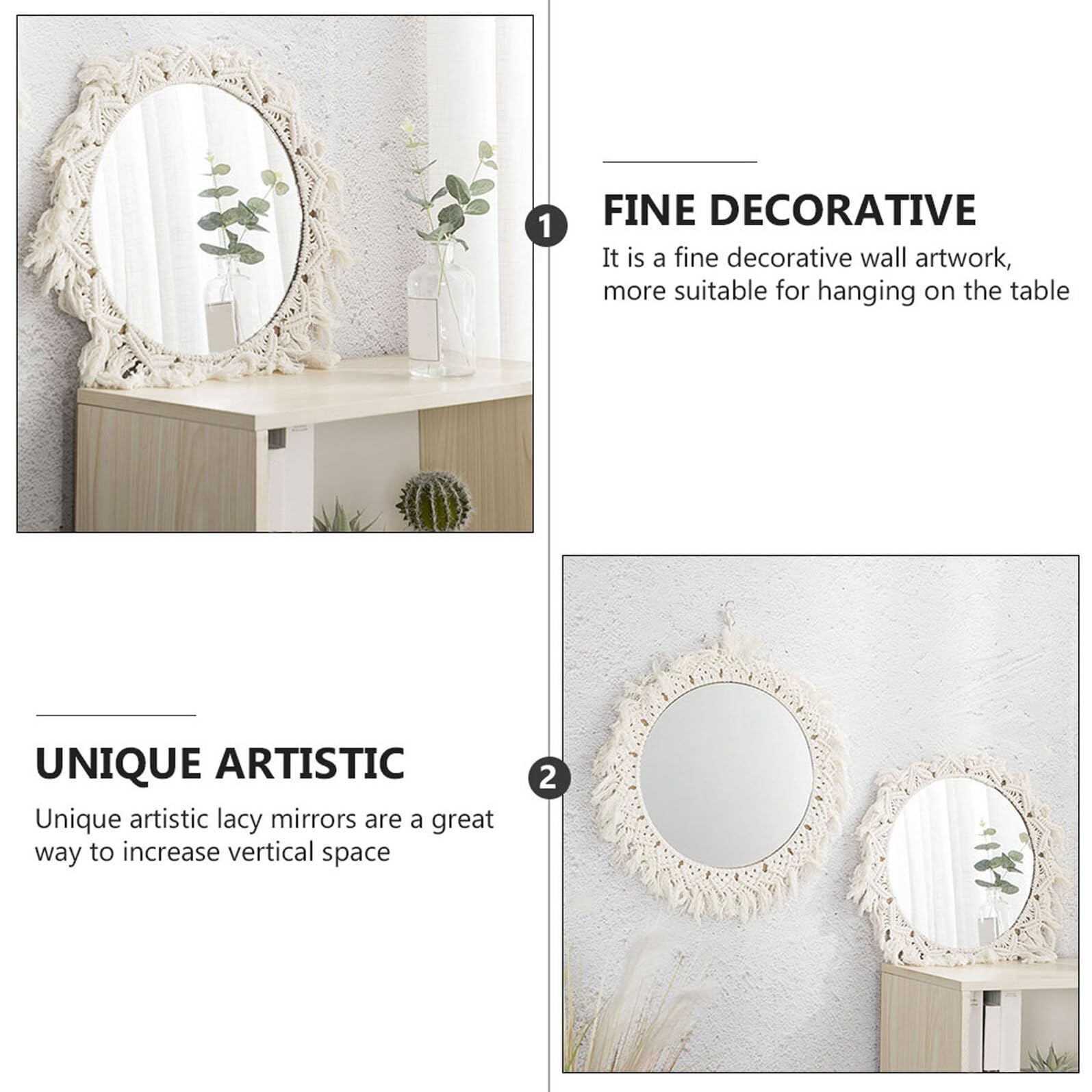Alipis Handgefertigter Kosmetikspiegel aus Baumwollseil im Boho Stil Dekorativer Wandspiegel mit Gewebtem Design für Wohnzimmer und Schlafzimmer Minimalistische Wohndekoration