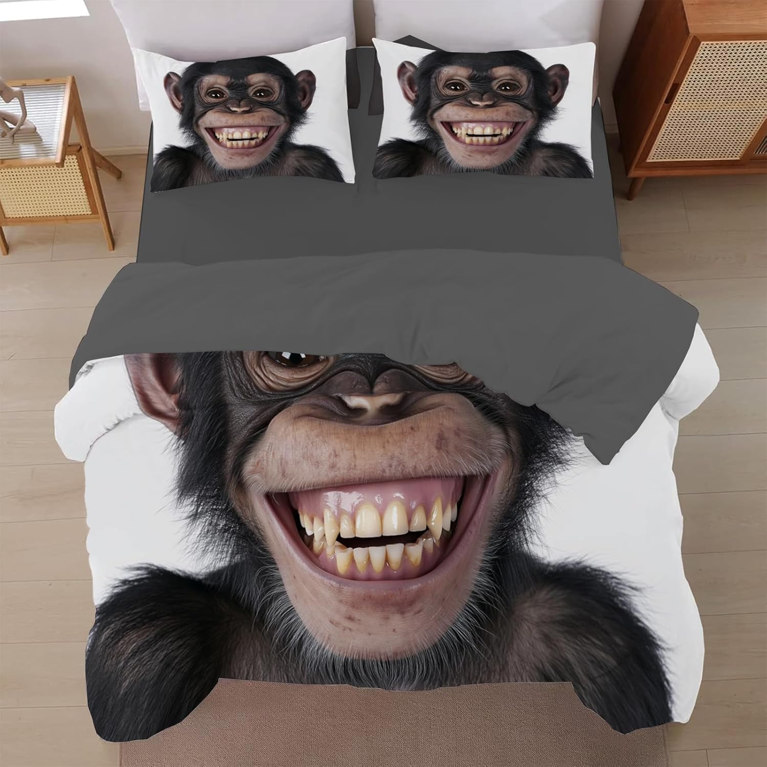 Funny Animal Gorilla Pattern Full Size Duvet Cover Set Surreal Style Patterns Bedding Duvet Cover 3 Piece Set Decor Soft Double Fibre Cover with Zipper 3 Piece Bedding Full Size Set