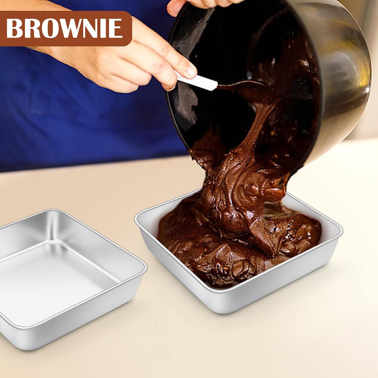 E-far 6x6 Square Cake Pan, Stainless Steel Small Square Baking Pan for Oven