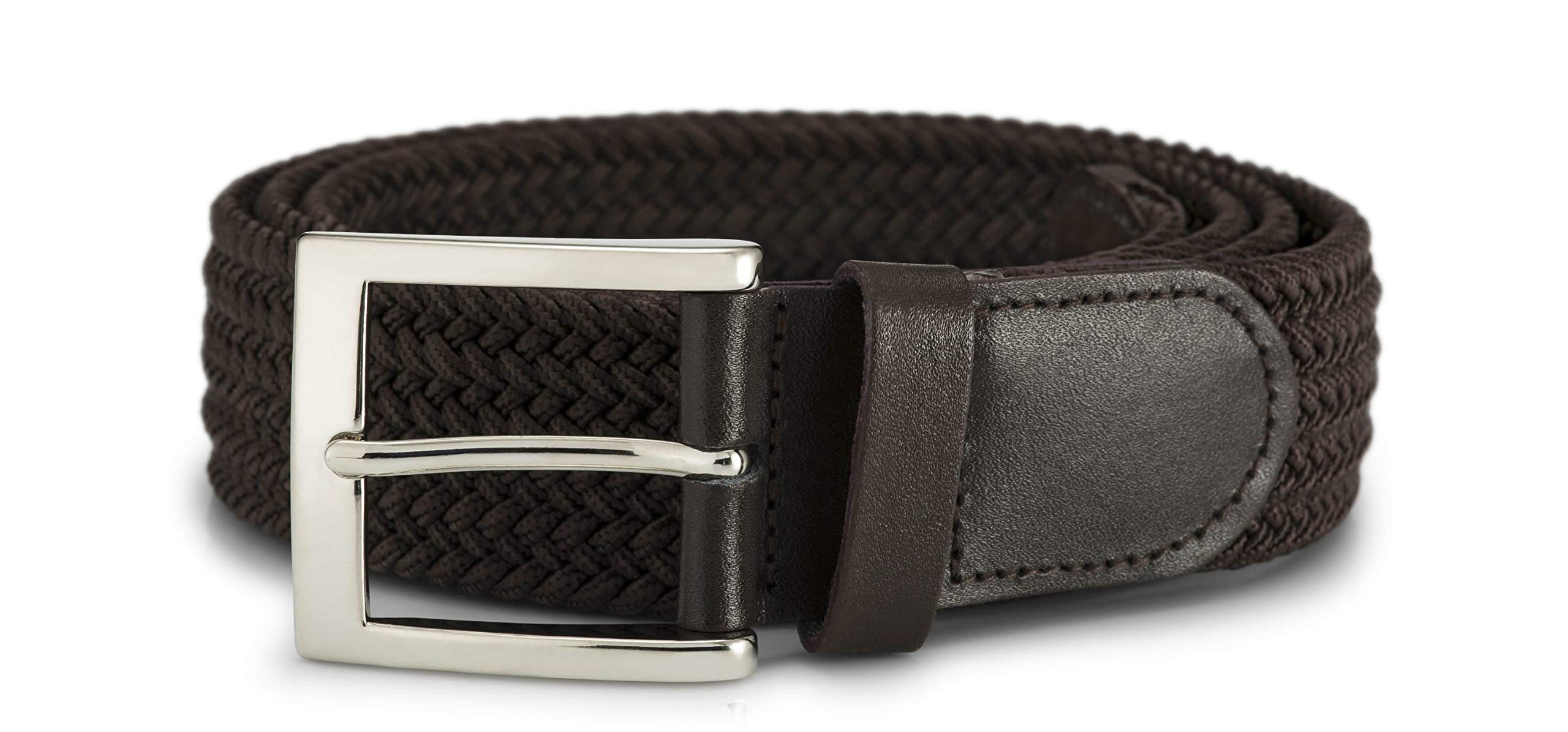 Streeze 35mm Wide Stretch Belt - Braided Elastic Woven Belt with Silver Buckle Ideal for Jeans (3XL 49" - 52", Brown)