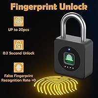 Vista 2 de Pothunder Cerradura de huellas dactilares con aplicación, candado biométrico sin llave de cable de acero, resistente al agua inteligente