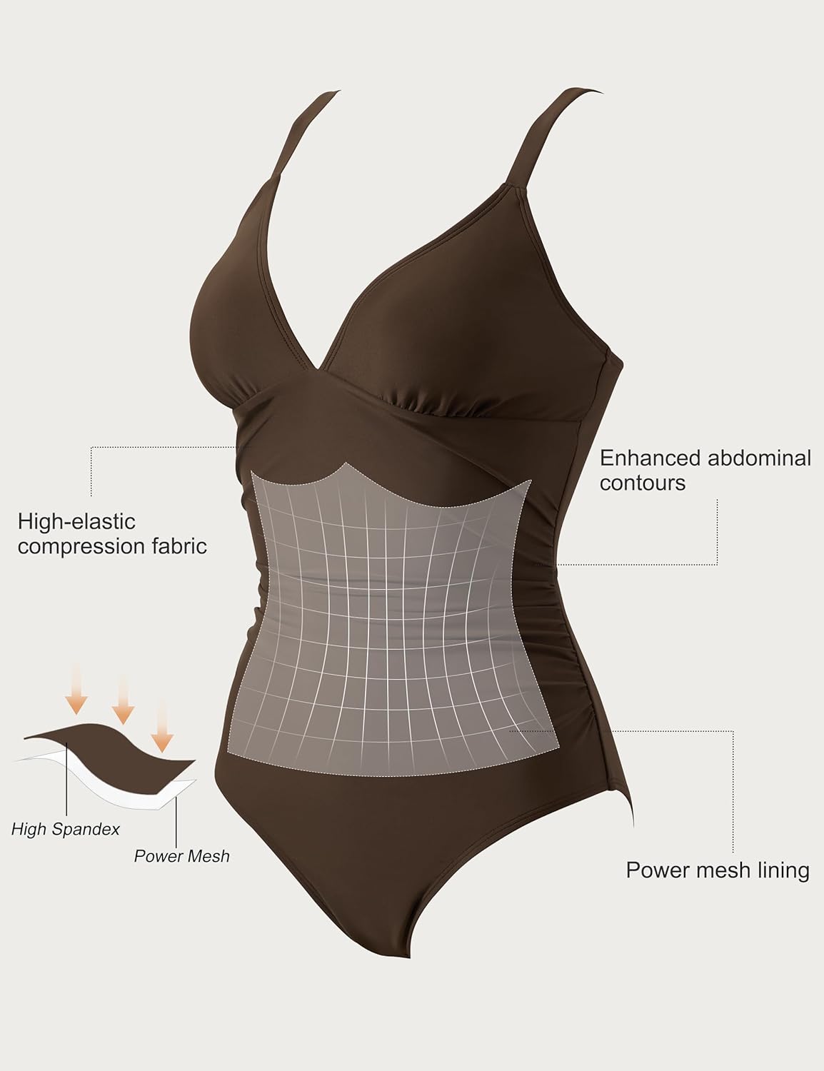 SUUKSESS Women Tummy Control One Piece Swimsuit Sexy V Neck Push Up Bathing Suit - Image 4