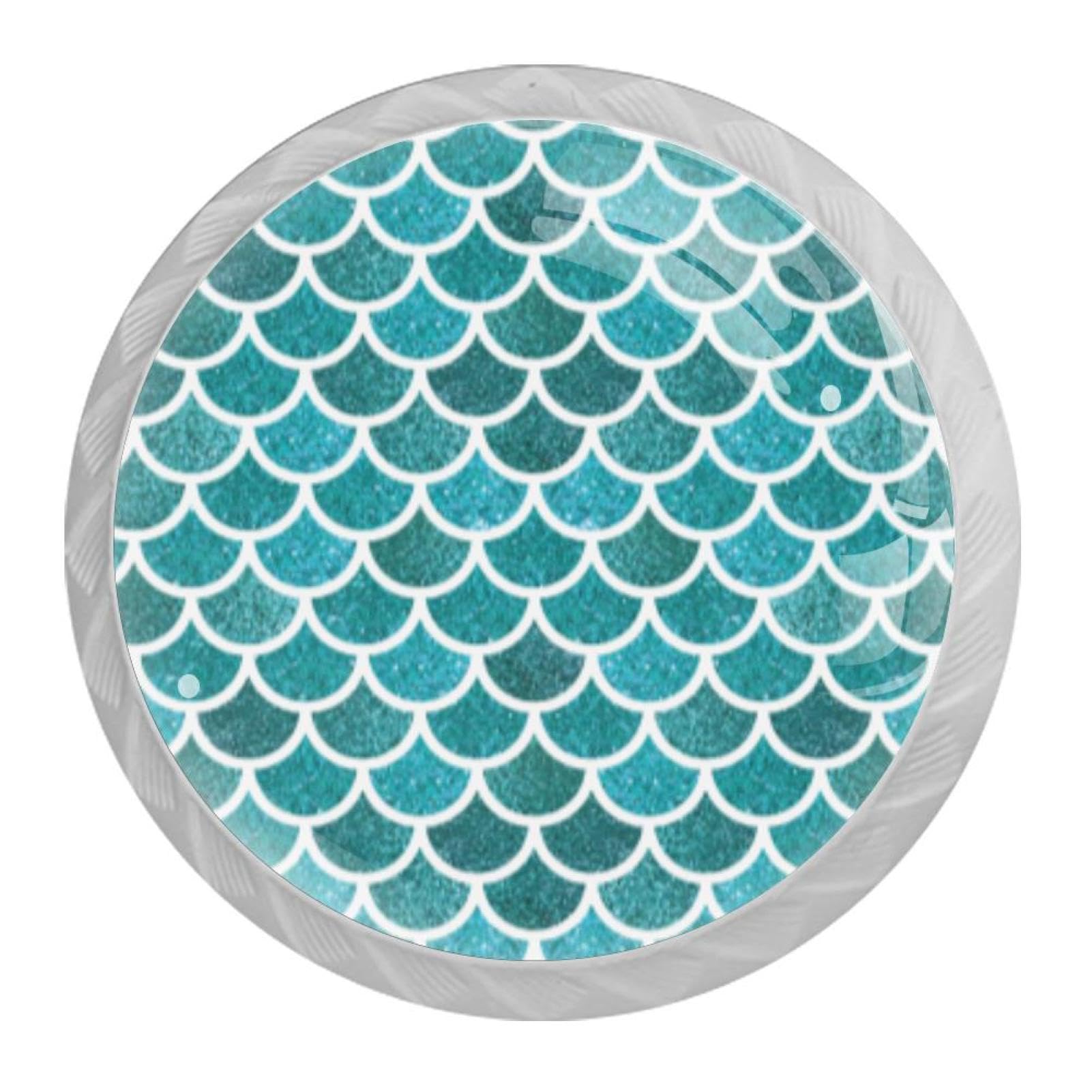 Tqmspg Multi09 4 Pieces Drawer Pulls Mermaid Scales Door Knobs Dresser Handles For Kitchen Wardrobe Cupboard Hardware Furniture