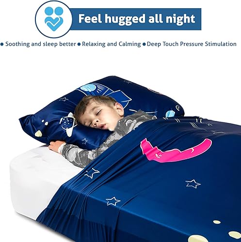 Miniatura 5 de Sábana de compresión sensorial para niños, tamaño individual, sábana de compresión elástica con tela transpirable, una alternativa a una manta