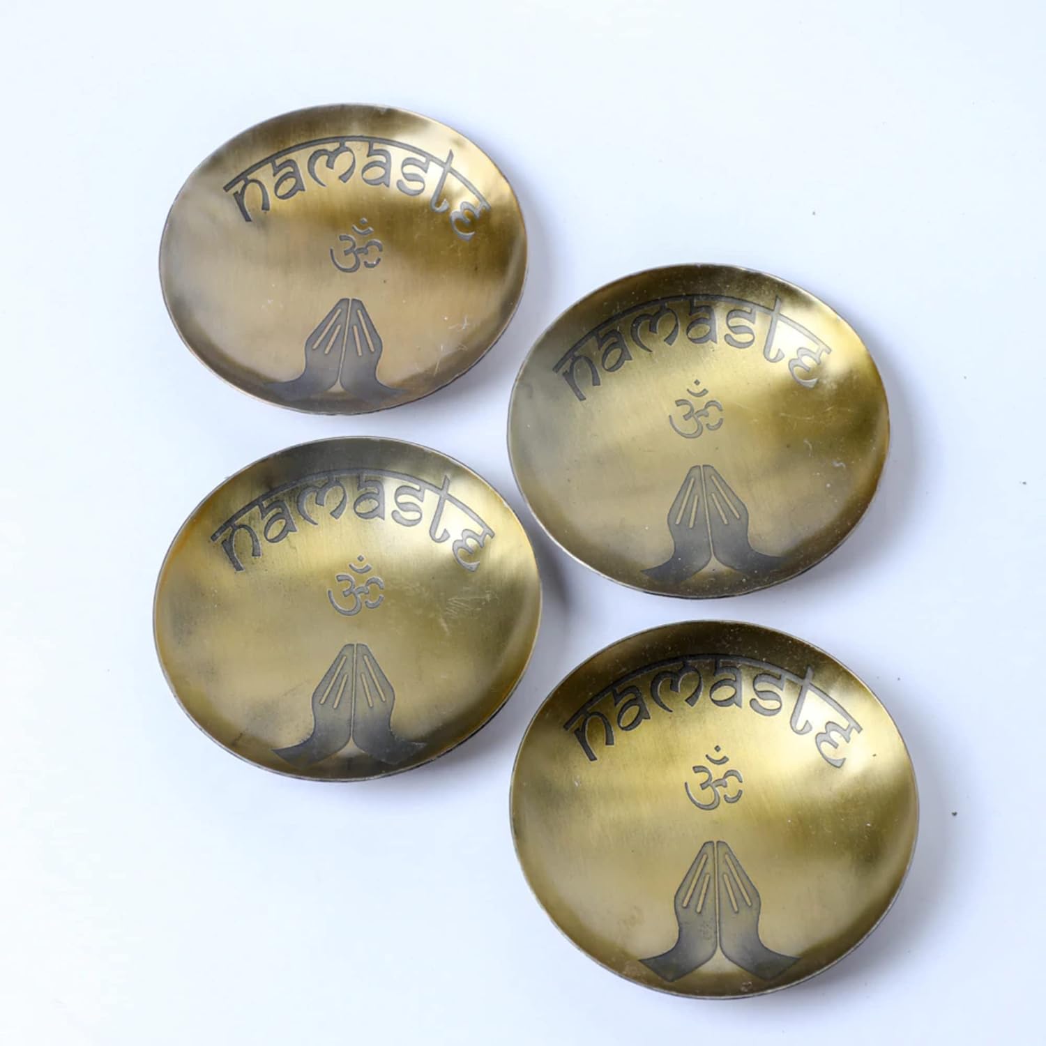 Desi Favors Namaste Trinket Tray - Handmade Antique look Decorative Plate/Ring Holder - Indian Wedding, Pooja Return Gift, Diwali, Housewarming, Celebrations - 4.7 In (Pack of 4)