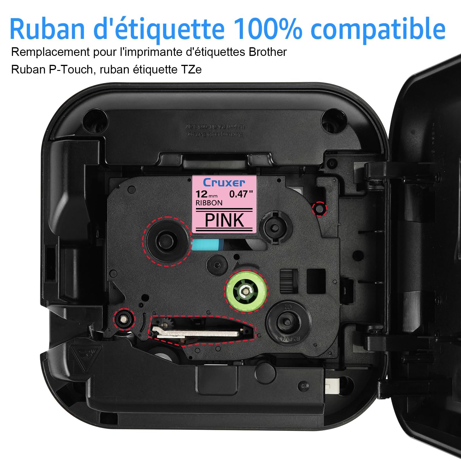 Cruxer Lot de 200 TZE-RE31 Compatibles avec P-Touch Noir sur Rose 12 mm