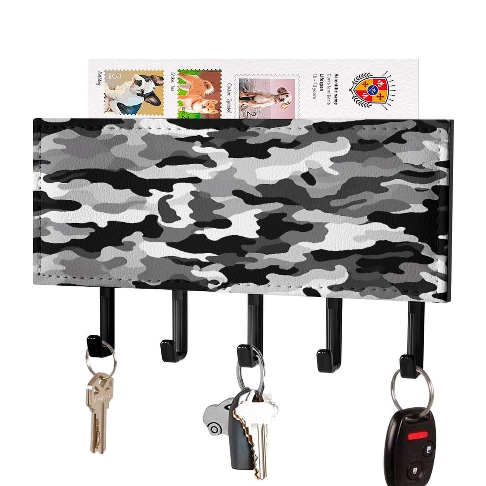 Colgador de llaves de pared camuflaje con estante organizador negro gris y blanco