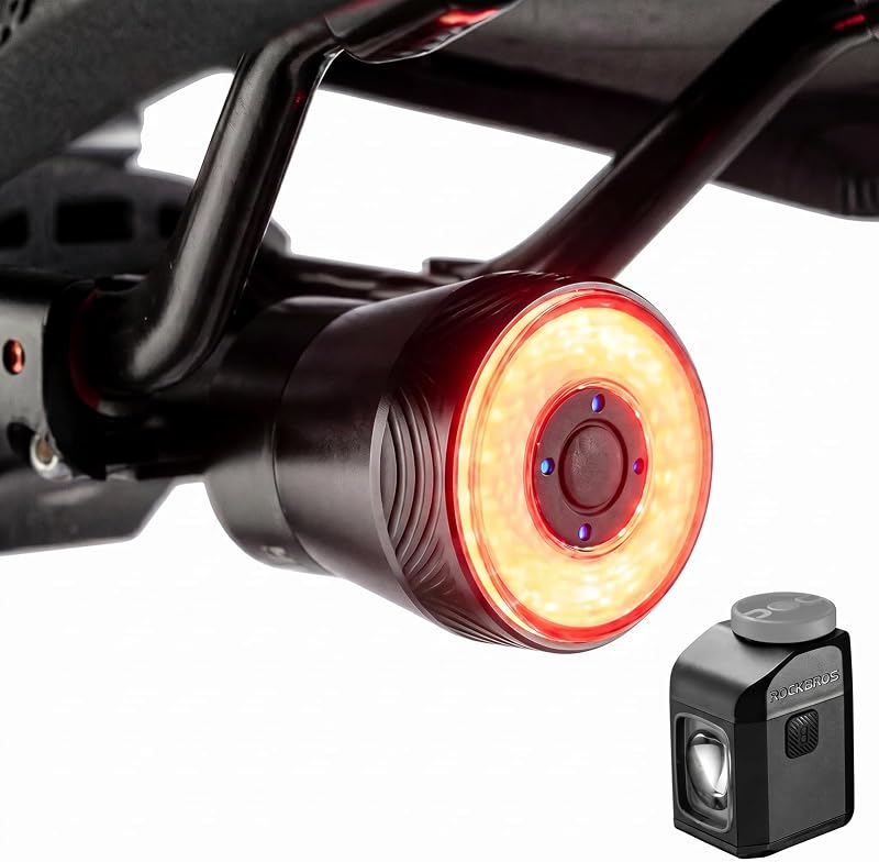 ROCKBROS Bike Tail Light Smart,Brake Sensing Bicycle Rear Lights&ROCKBROS 1600Lumens Bike Light 4000mAh USB C Rechargeable