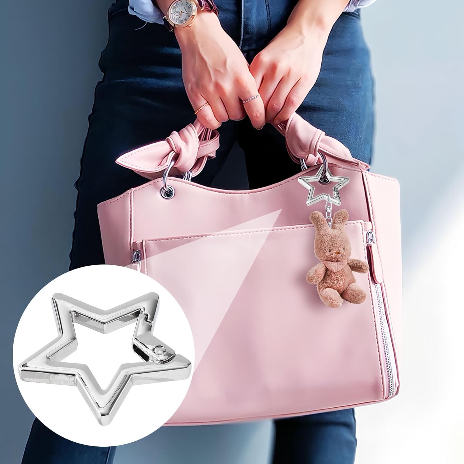 4pcs Star Keychain Clip, Zinc Alloy Heavy Duty Heart Carabiner, Star Spring Snap Clasp Hook for Camping Hiking Fishing Traveling - Image 4