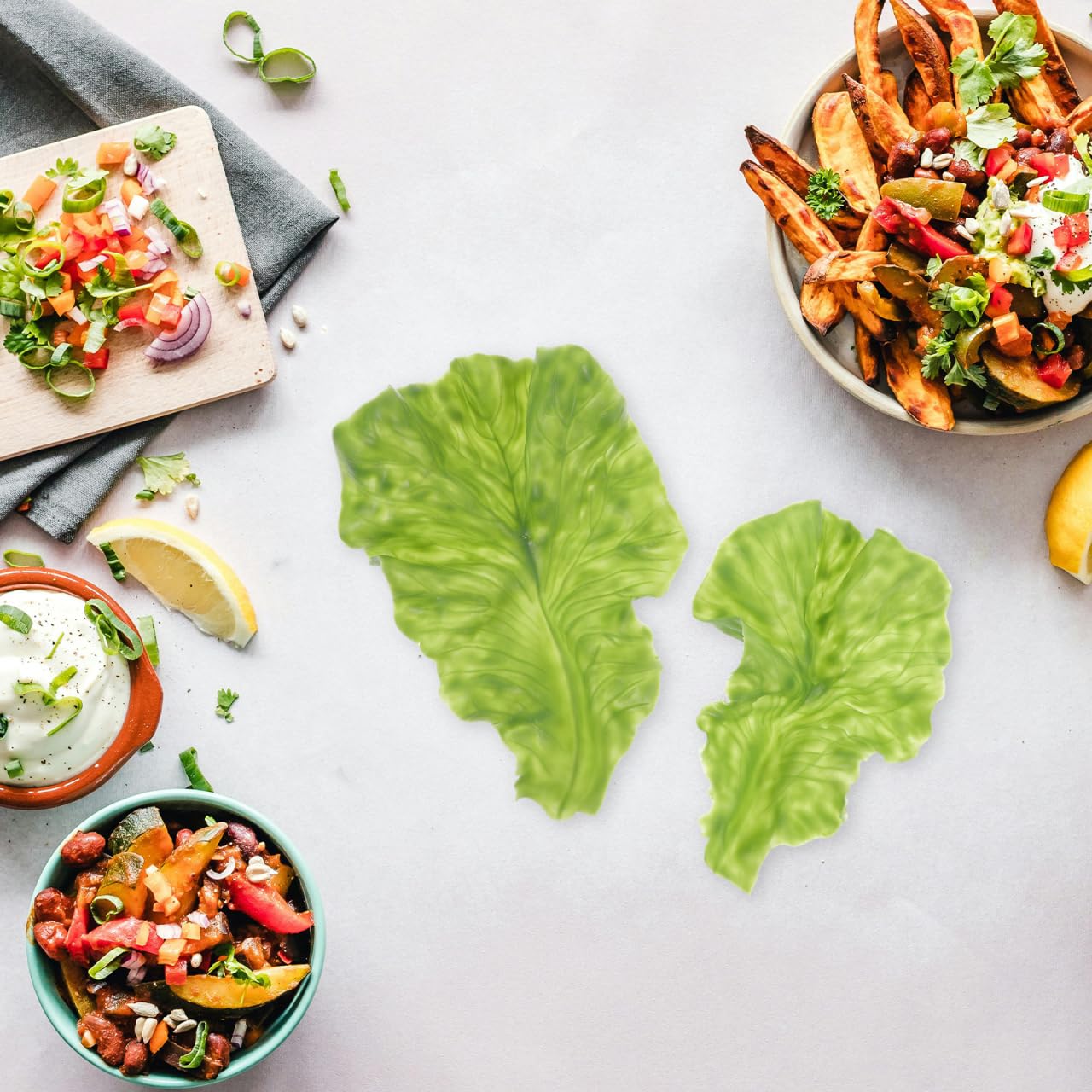 DOITOOL Artificial Lettuce Leaves, 6PCS Fake Lettuce Leaf Model, Pvc Fake Vegetable Model, Simulation Plastic Lifelike Vegetable Leaf for House Kitchen Party Pub Decoration Cabinet Ornament