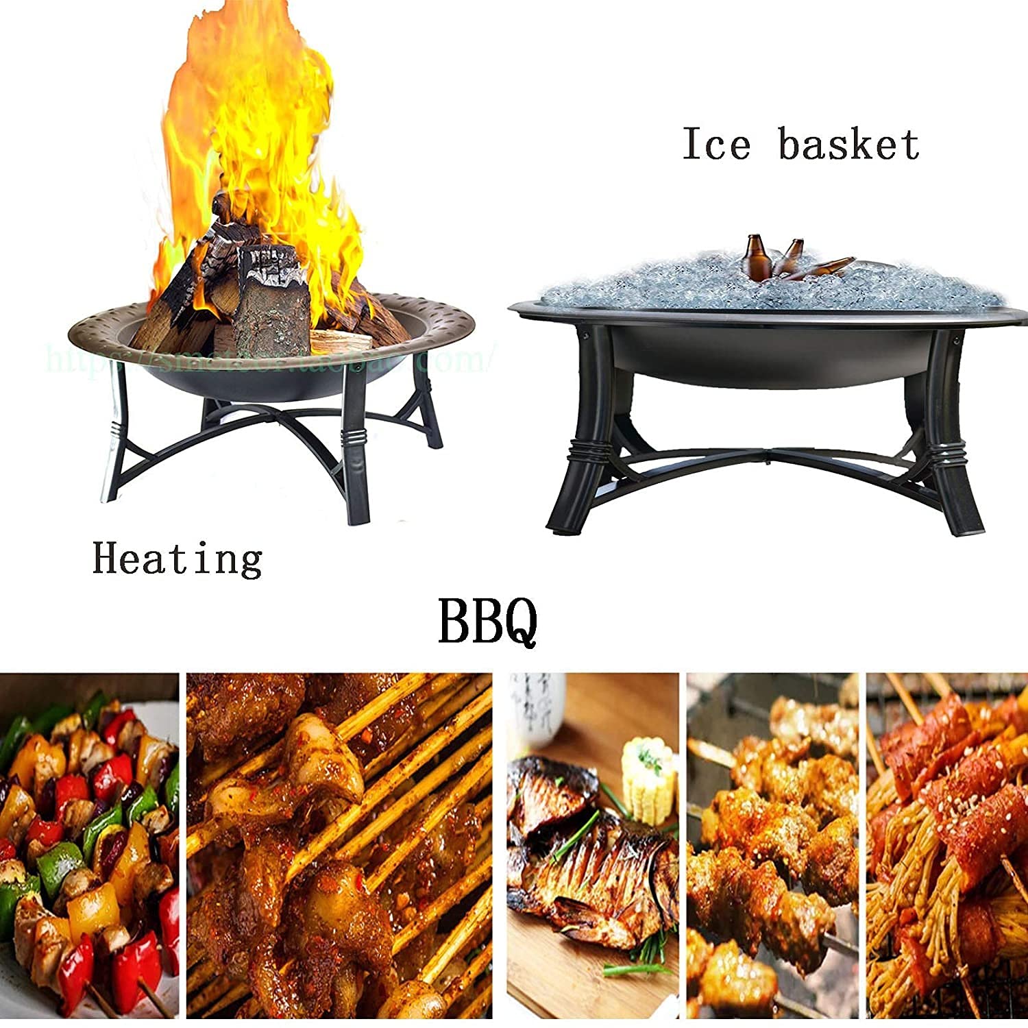 Mesa para Fogatas para Exterior, Fogata para Leña, Mesa Multifuncional para Fogatas, Redonda con Cubierta de Pantalla de Chispa para Acampar, Calefacción, Fogatas, Barbacoa 66cm