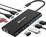 Station d'accueil, UtechSmart Moniteurs triples USB C Station d'amarrage avec 2 HDMI, VGA, Port de type C pour la livraison d'électricité,SD TF Lecteur de cartes, 4 USB Ports USB-C Dock Compatible pour MacBook, Autres USBC portable